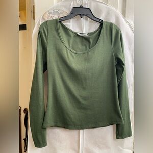 Carly Jean Los Angeles Olive Ribbed Long Sleeve Top
